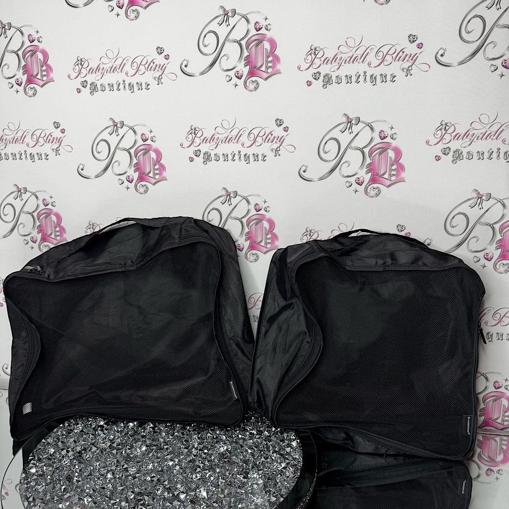 2 brookstone travel compression compact bags zip up mesh one side Black Travel